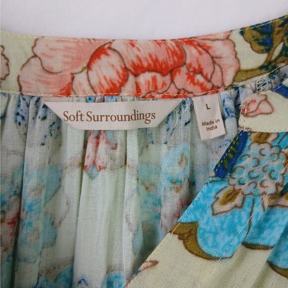 Soft Surroundings SZ L 100% Cotton Bisonette Gauze Floral Button Down Shirt - Picture 6 of 7